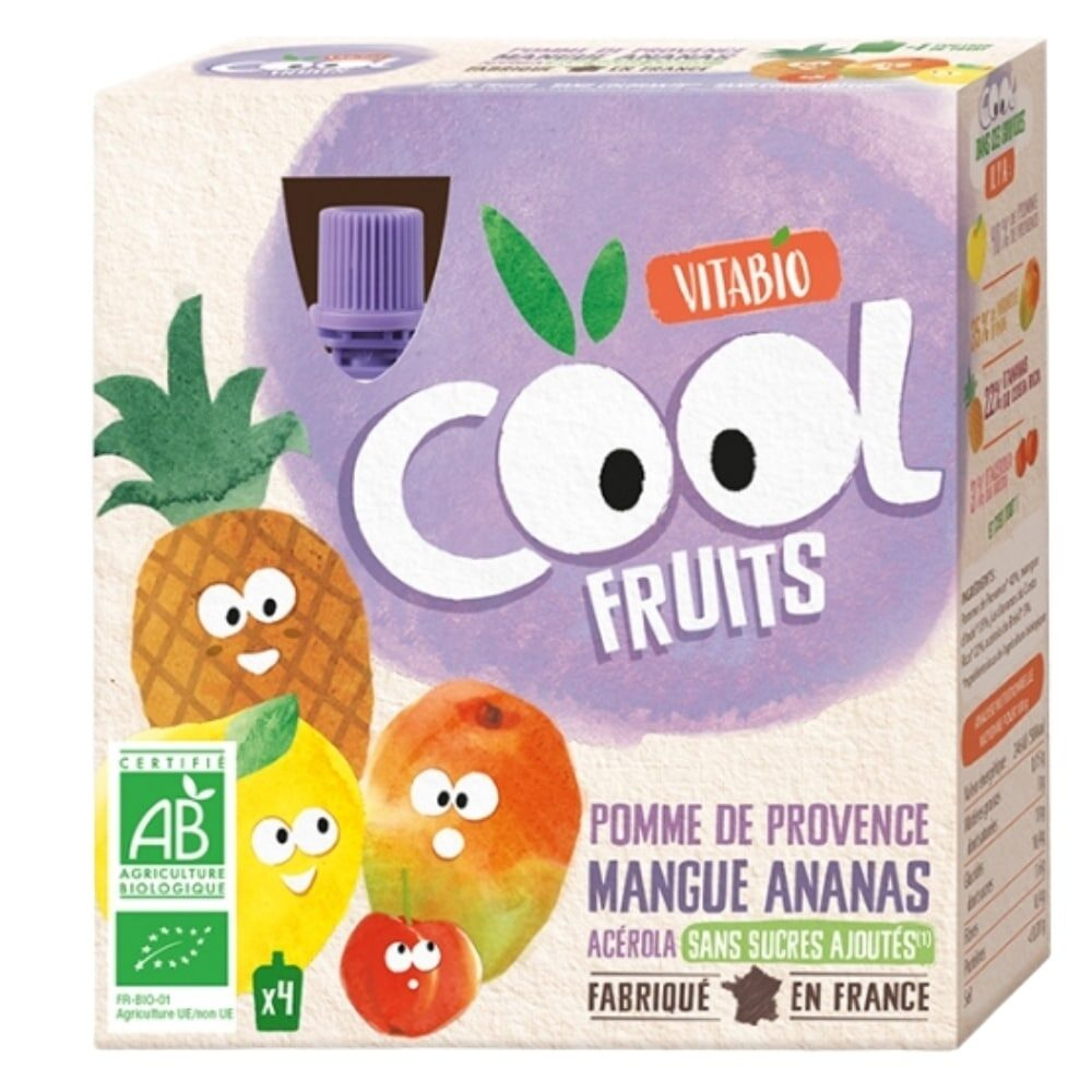 Vitabio Cool Fruits Pomme De Provence Mangue Ananas Et Acerola Bio 4x90g