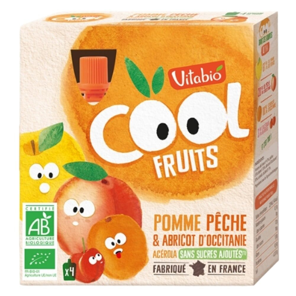 Vitabio Cool Fruits Pomme Peche Abricot D Occitanie Et Acerola Bio 4x90g