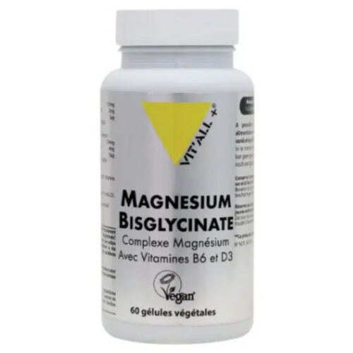 Vitall+ Magnesium Bisglycinate Complexe avec Vitamines B6 et D3 Végan - 60 Gélules