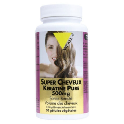 Vitall+ Super Cheveux Kératine Pure 500mg Force, Beauté et Volume des Cheveux - 50 Gélules