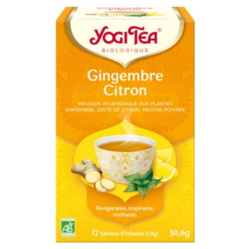 Yogi Tea Gingembre Citron Infusion Ayurvédique Gingembre, Zeste de Menthe Poivrée Sachets Bio - 17u