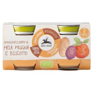 Alce Nero Pots De Pomme Prune Et Biscuit 6mois Bio 2x80g