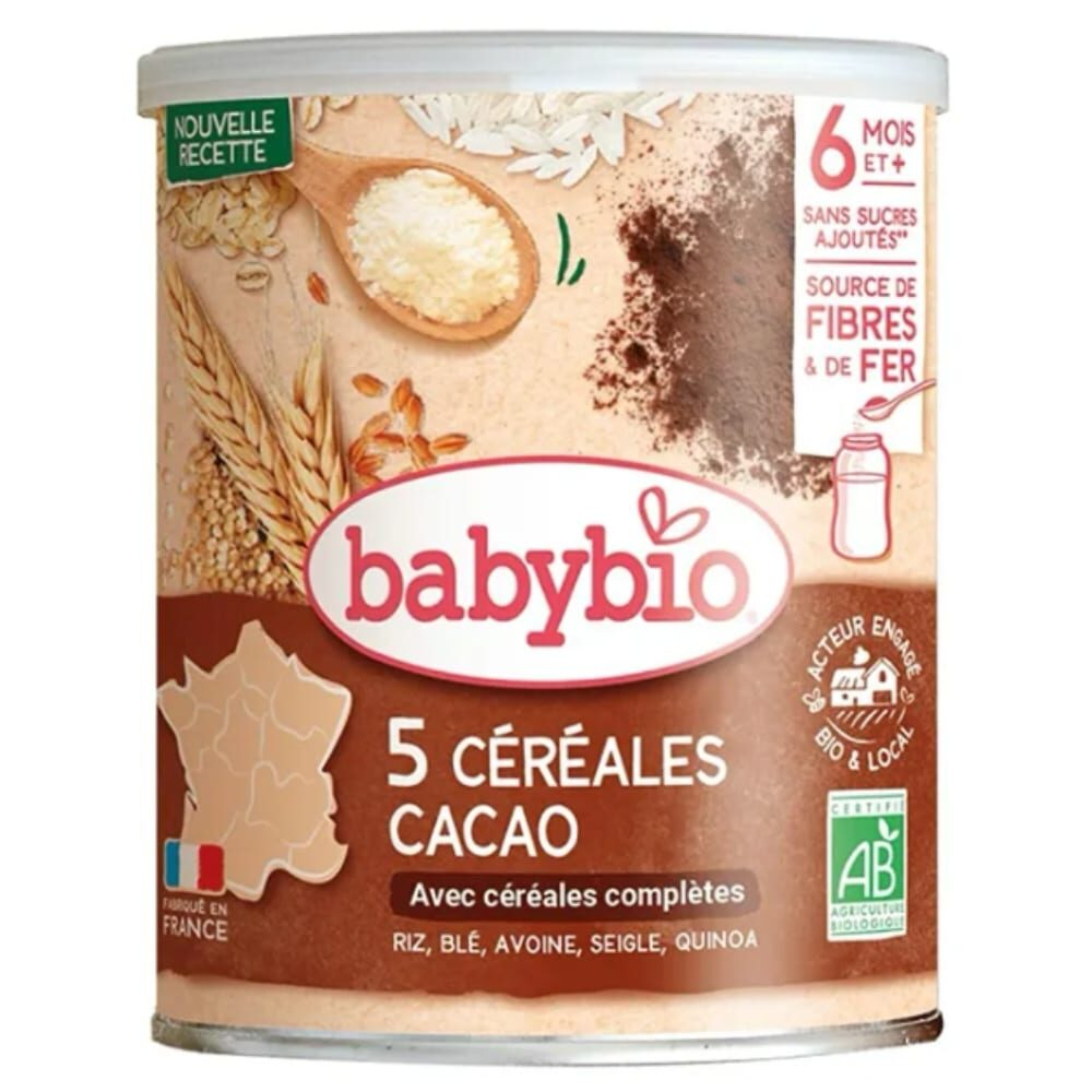 Babybio 5 Cereales Cacao Riz Ble Avoine Seigle Et Quinoa 6mois Bio 220g