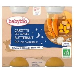 Babybio Pots Bonne Nuit Carotte Butternut Et Riz 6mois Bio 2x200g