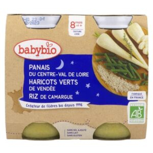 Babybio Pots Bonne Nuit Panais Haricots Verts Et Riz 8mois Bio 2x200g