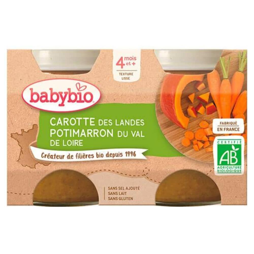 Babybio Pots De Carotte Et Potimarron 4mois Bio 2x130g