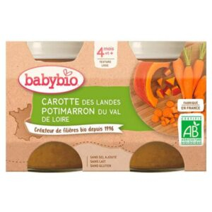 Babybio Pots De Carotte Et Potimarron 4mois Bio 2x130g