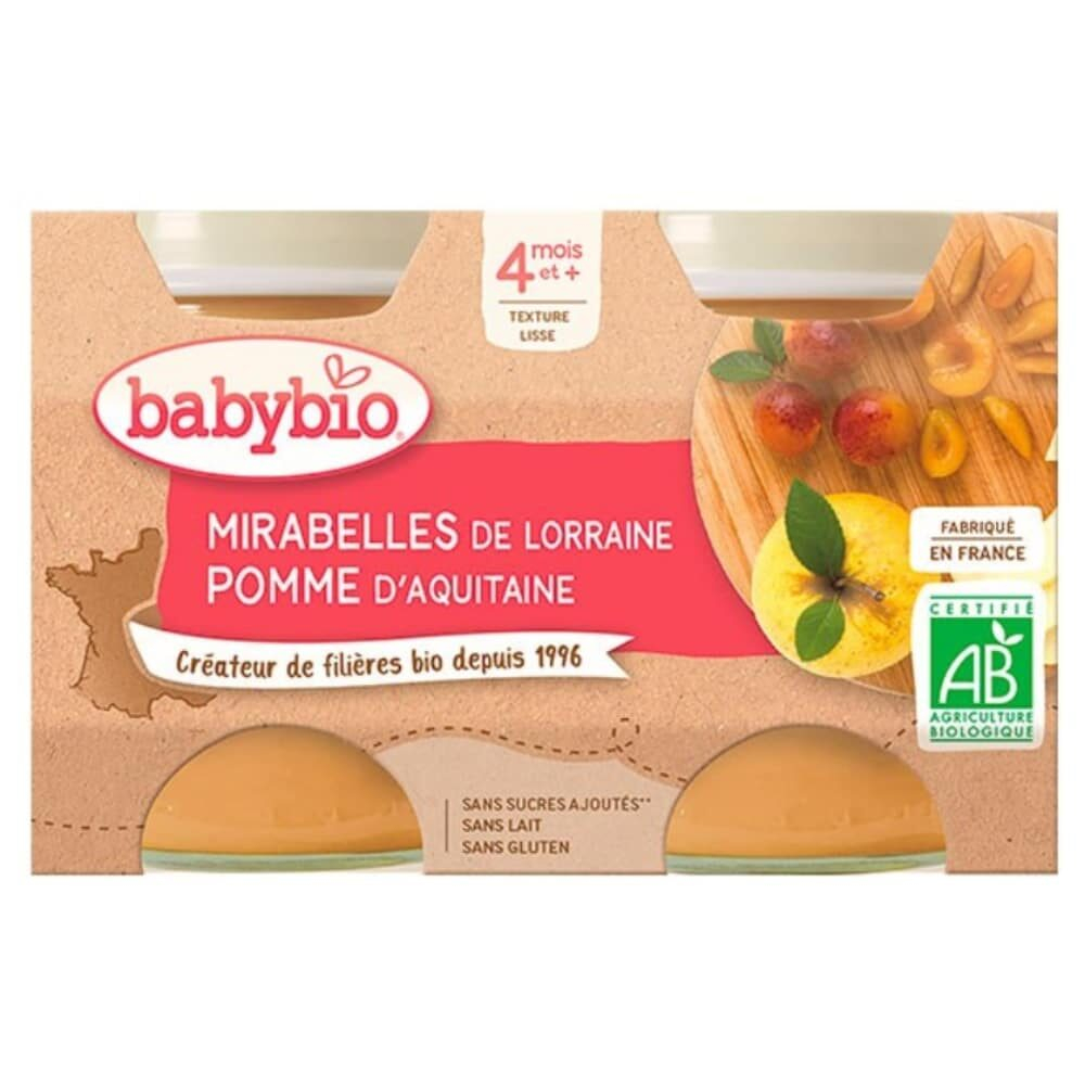 Babybio Pots De Mirabelles Et Pomme 4mois Bio 2x130g