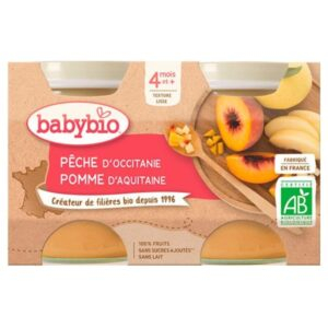 Babybio Pots De Peche Et Pomme 4mois Bio 2x130g