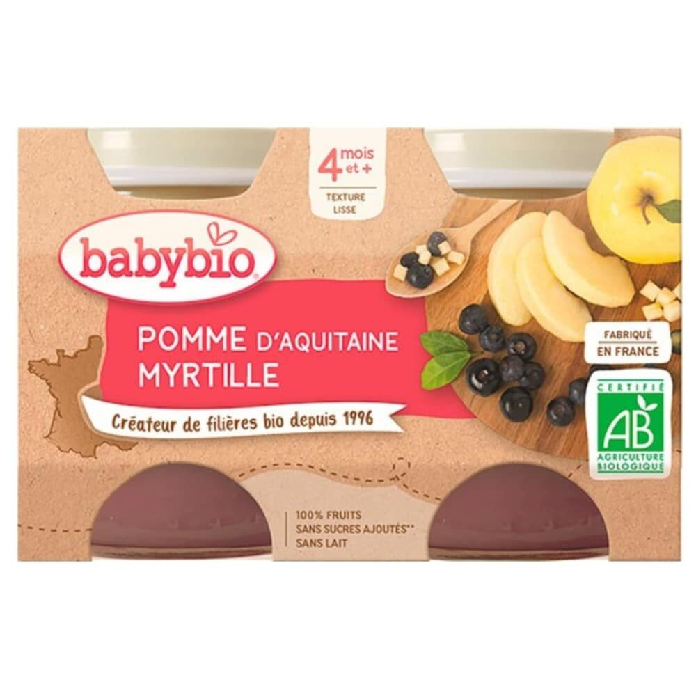 Babybio Pots Pomme Et Myrtille 4mois Bio 2x130g