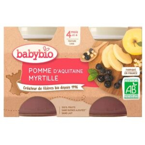 Babybio Pots Pomme Et Myrtille 4mois Bio 2x130g