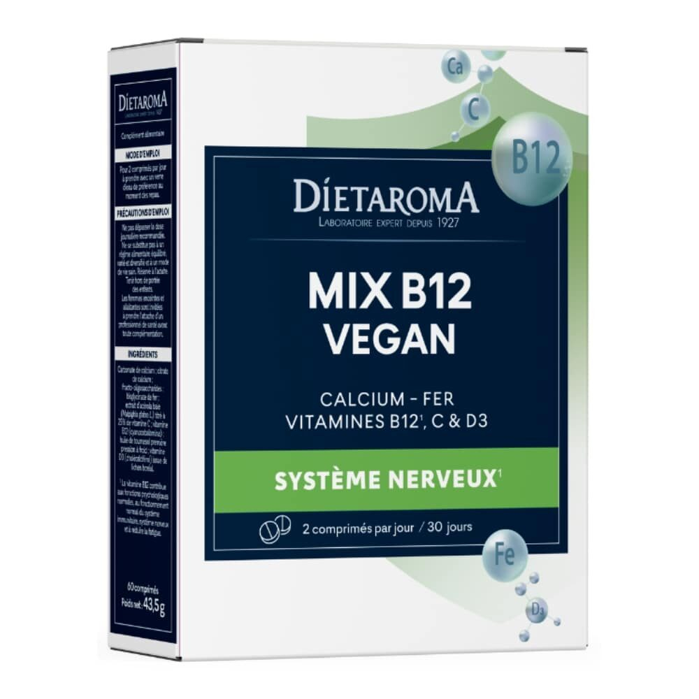 Dietaroma Mix B12 Fer D3 Calcium Et Vit C Vegan 60 Comprimes