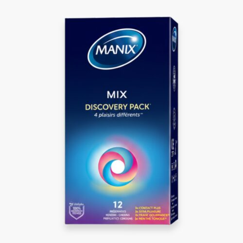 Manix Preservatif Mix Discovery Pack Contact Plus Xtra Pleasure Fraise Gourmande Menthe Tonique 12u