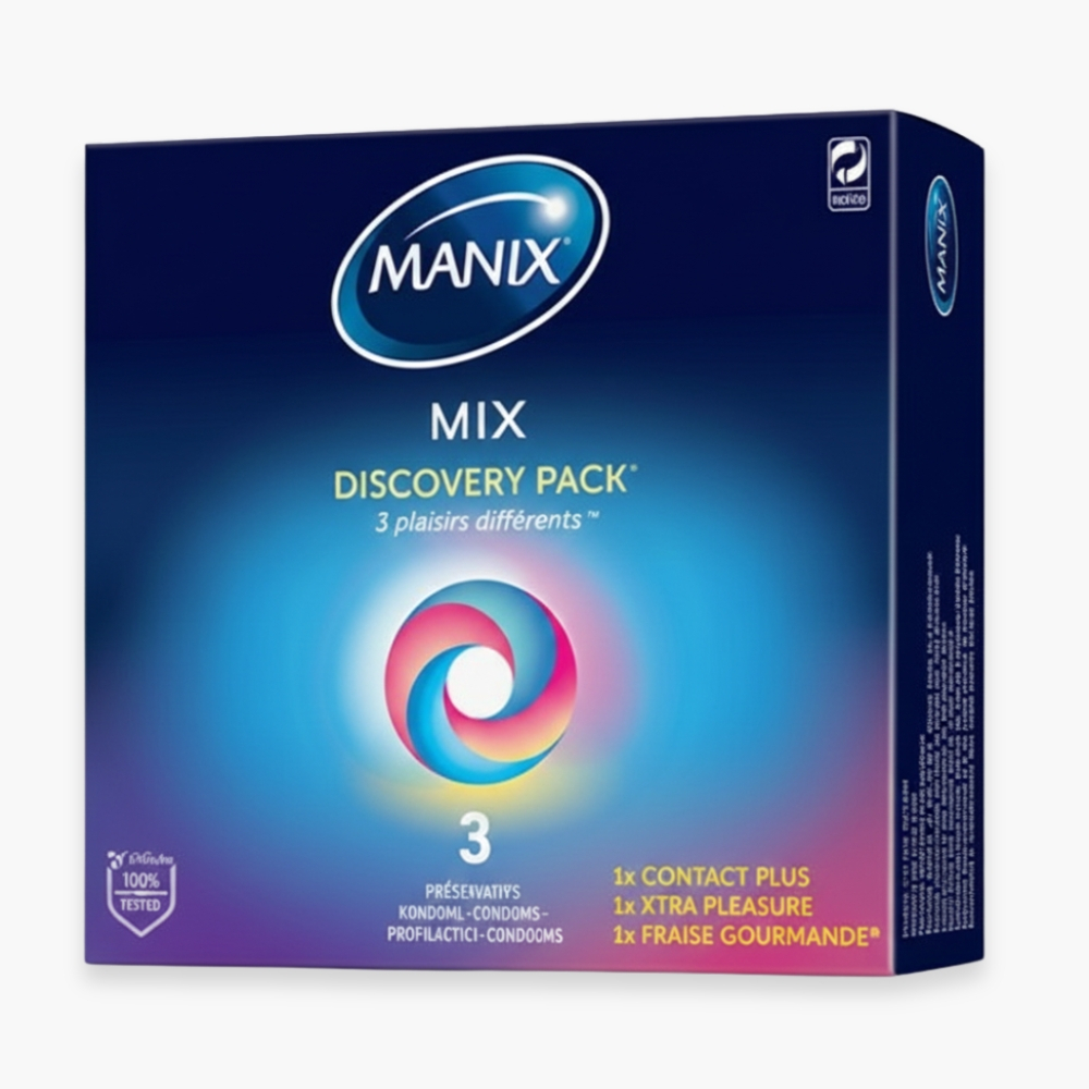 Manix Preservatif Mix Discovery Pack Contact Plus Xtra Pleasure Fraise Gourmande Menthe Tonique 3u