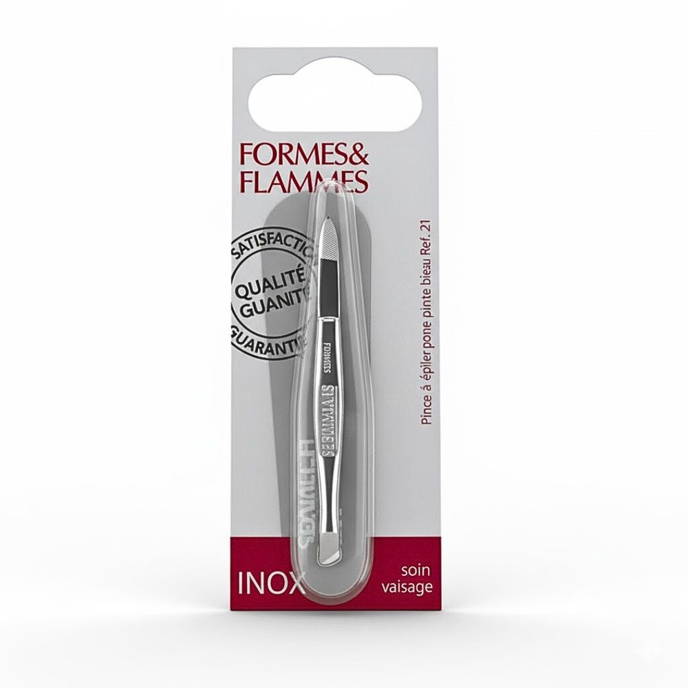 Formes Flammes Pince A Epiler Acier Forge Chrome Mors Etroits Biais 8cm Refrence 11