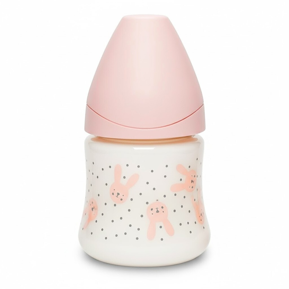 Suavinex Biberon Rabbit Avec Tetine Debit Ronde Lent 0m Pink