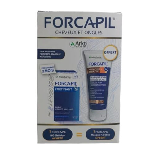 Pack Arkopharma Forcapil Boite 180 Gelulesmasque Soin Double Usage Keratine 200ml Pack