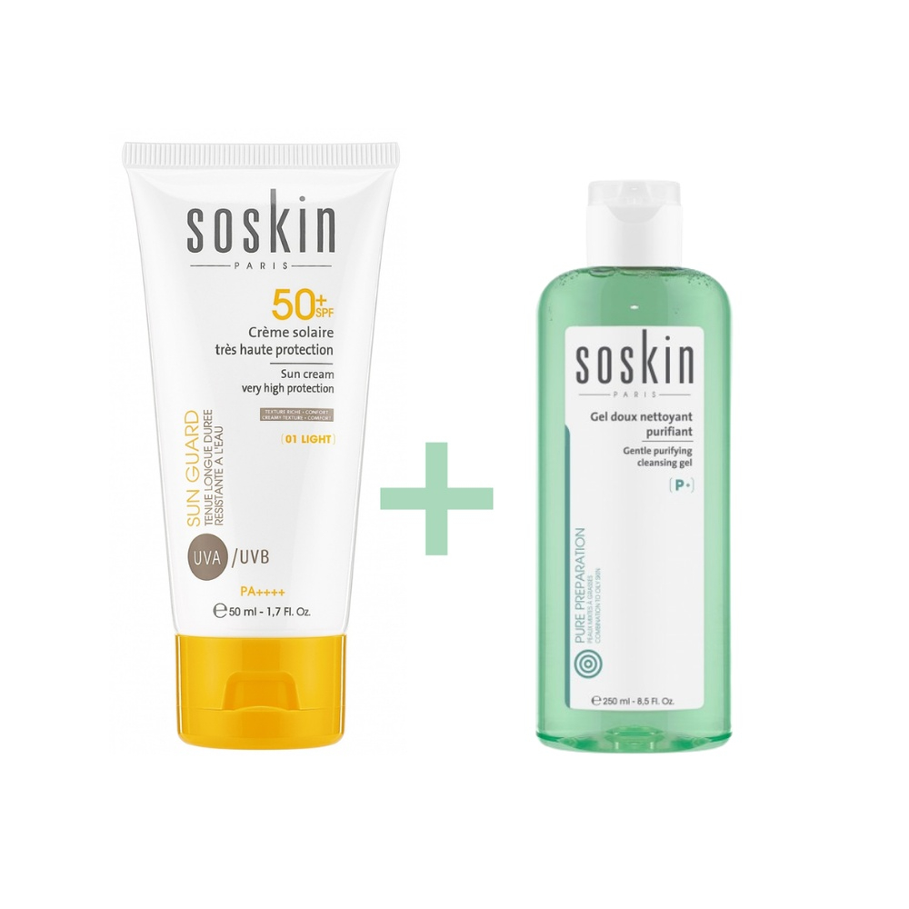 Pack Soskin Creme Solaire Teinte 01 50ml Gel Doux Nettoyant 100ml Pack