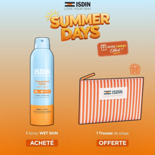 🎁 PACK 🎁 – ISDIN - (SUMMER'S DAY) 1 Spray Wet Skin SPF50 = 1 Trousse Orange OFFERTE