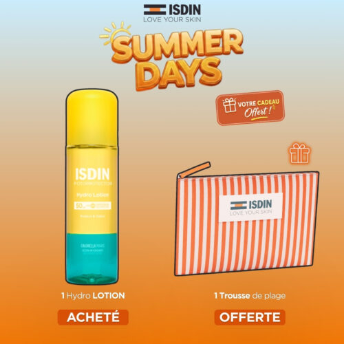 🎁 PACK 🎁 – ISDIN - (SUMMER'S DAY) 1 Hydro-Lotion SPF50 = 1 Trousse Orange OFFERTE