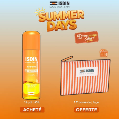 🎁 PACK 🎁 – ISDIN - (SUMMER'S DAY) 1 Hydro-Oil SPF30 = 1 Trousse Orange OFFERTE