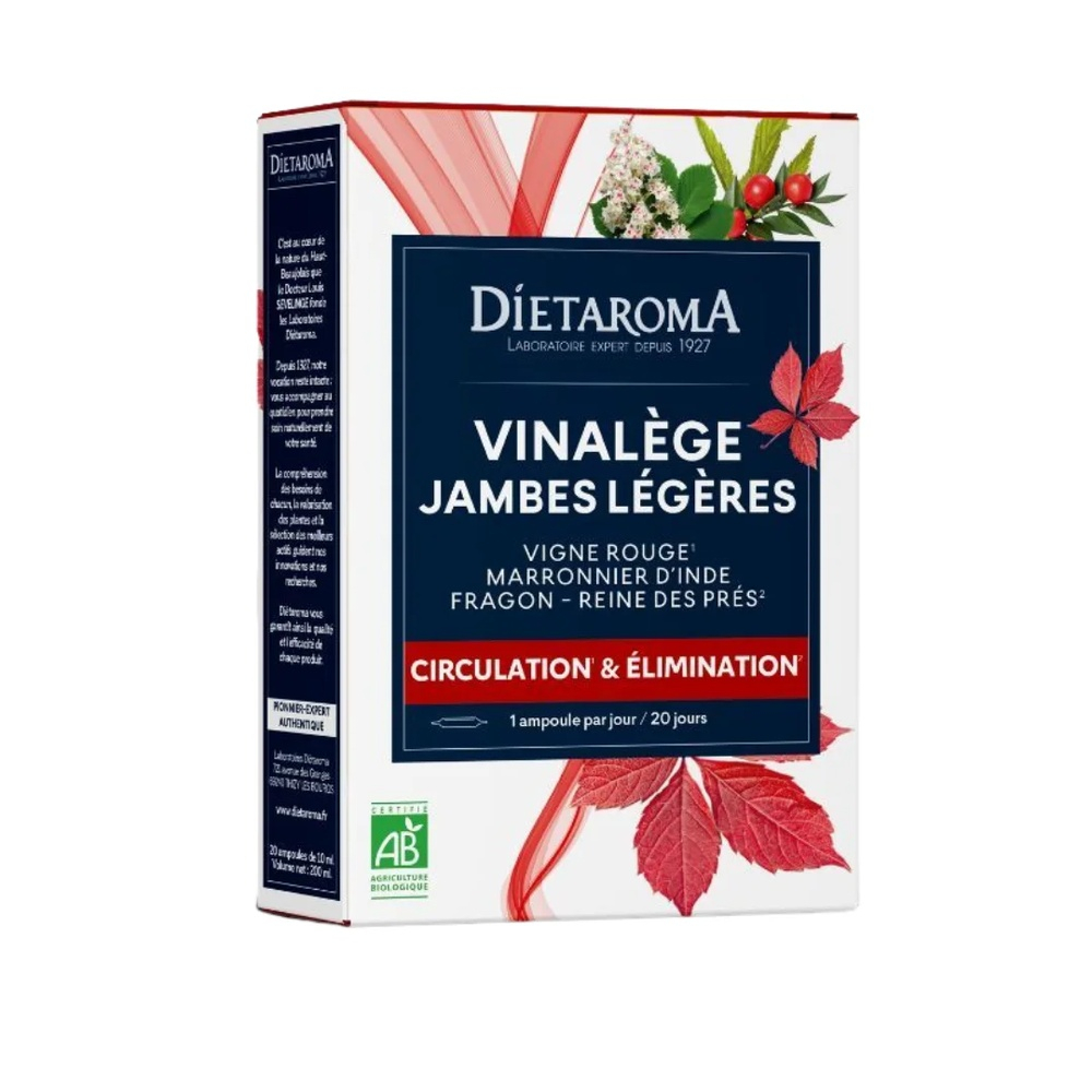Dietaroma Circulation Elimination Vinalege Jambee Legeres 30 Ampoules X 10ml