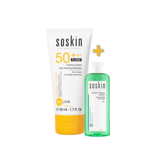 Soskin Ecran Fluide Spf50 50ml Gel Nettoyant 100ml Offert