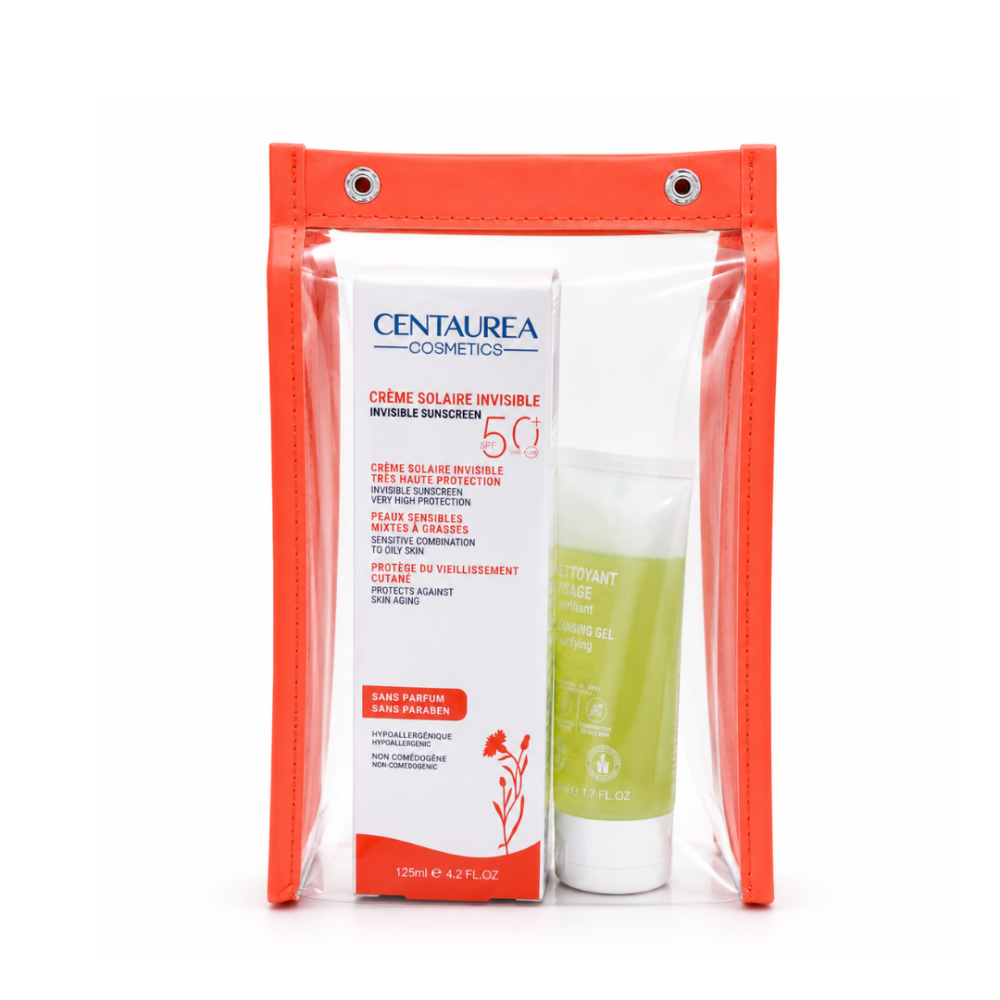 Centaurea Trousse Solaire Duo Creme Solaire Invisible Spf 50 125 Ml Gel Moussant Format Voyage Offert