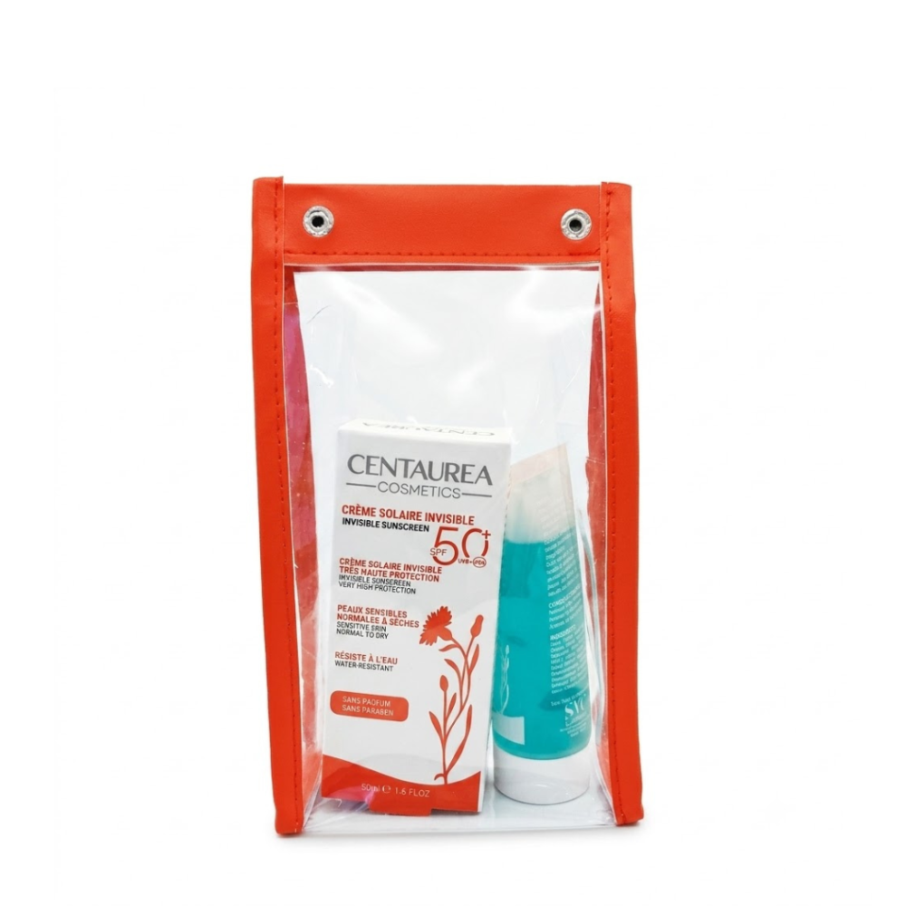 Centaurea Trousse Solaire Duo Creme Solaire Invisible Spf 50 50 Ml Gel Moussant Format Voyage Offert