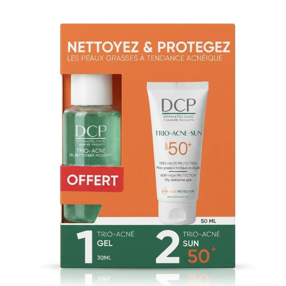 Dcp Duo Peaux Grasses A Tendance Acneique Ecran Solaire Trio Acne Sun Spf 50 Gel Nettoyant Moussant Trio Acne 30 Ml Offert
