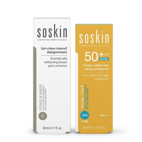 Soskin Duo Anti Taches Protection Solaire Creme Depigmentant 30ml Creme Solaire Riche 50ml