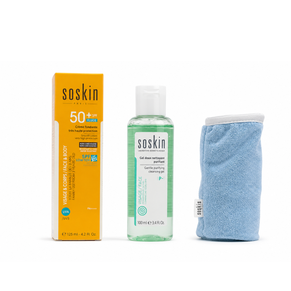 Soskin Ecran Fluide Adultes Enfants 125ml Gel 100ml Serviette Pack