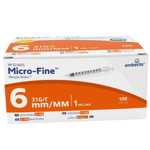 Embecta Micro Fine Plus Seringue A Insuline 1 Ml 31g 6mm 100 Boite