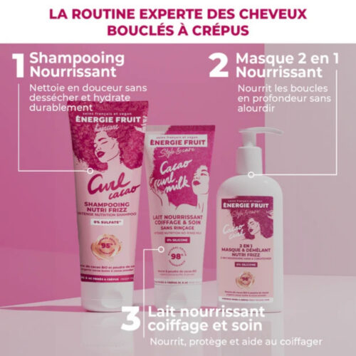 Energie Fruit Style And Care Cacao Curl Milk Lait Nourrissant Coiffage Et Soin Sans Rincage 200ml 2