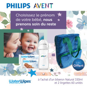 Avent Biberon Natural 260ml scf033/17+2 Lingettes Watterwips Sac