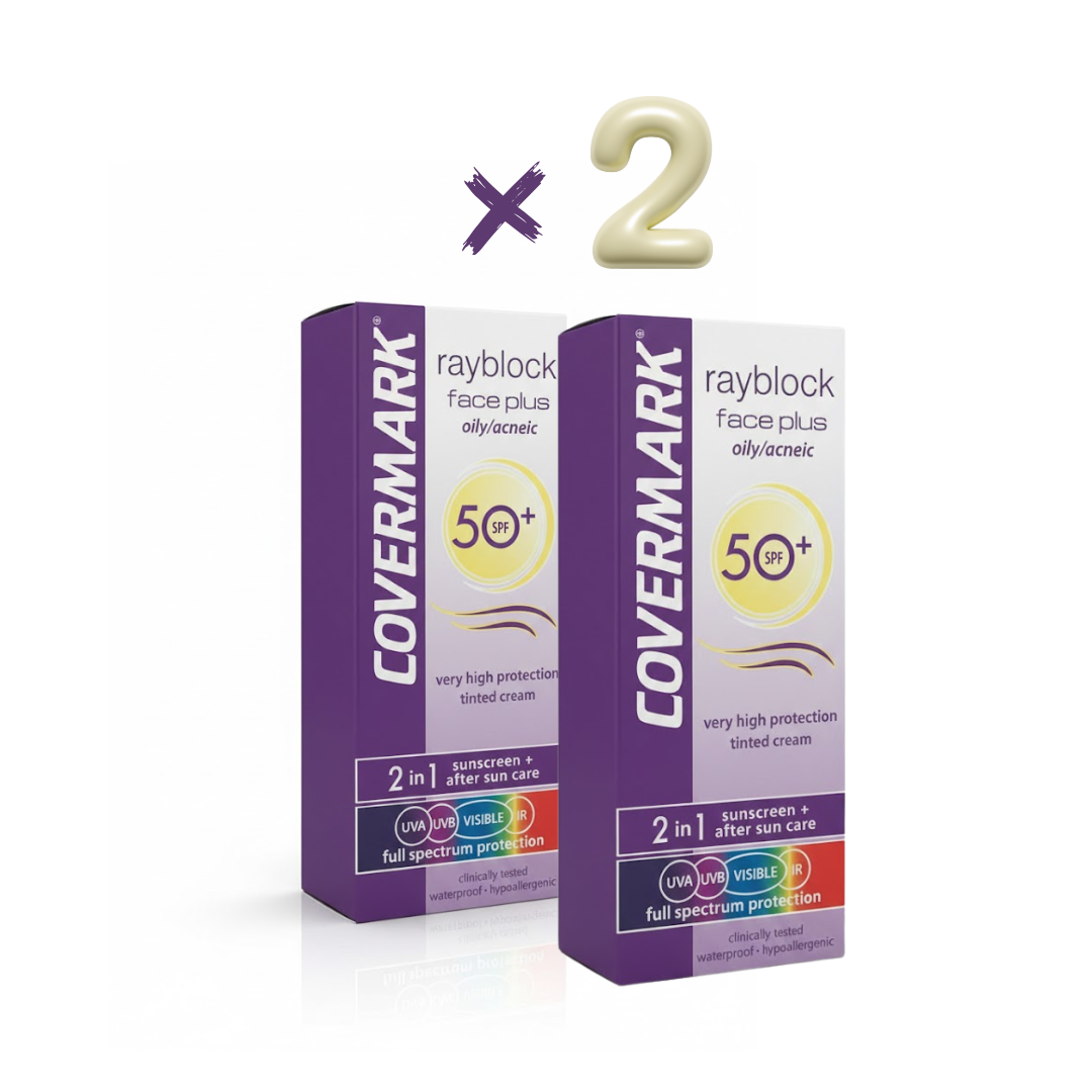 🎁 PACK 🎁 – Covermark Rayblock Face Plus Teinte Oily Acneic spf50+ 50ml x 2 Pack